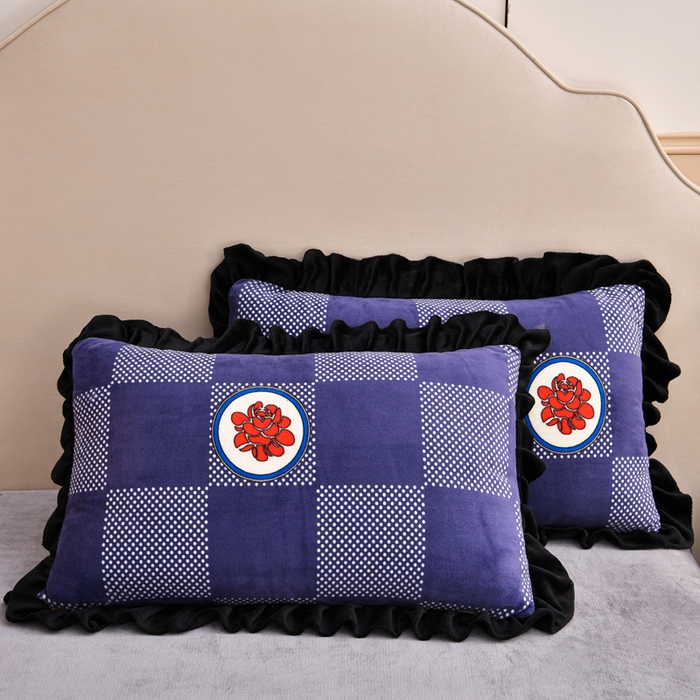 91家纺网 家纺一手货源 找家纺 曼尼 2025新款韩版花边牛奶绒四件套 韩版-棋盘格