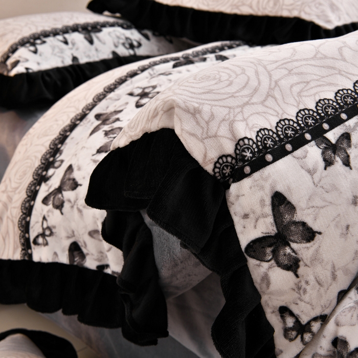 91家纺网 家纺一手货源 找家纺 曼尼 2025新款韩版花边牛奶绒四件套 韩版-蝴蝶结