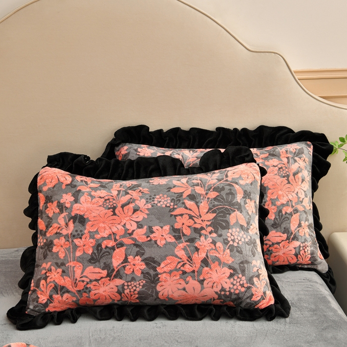 91家纺网 家纺一手货源 找家纺 曼尼 2025新款韩版花边牛奶绒四件套 韩版-慕夏