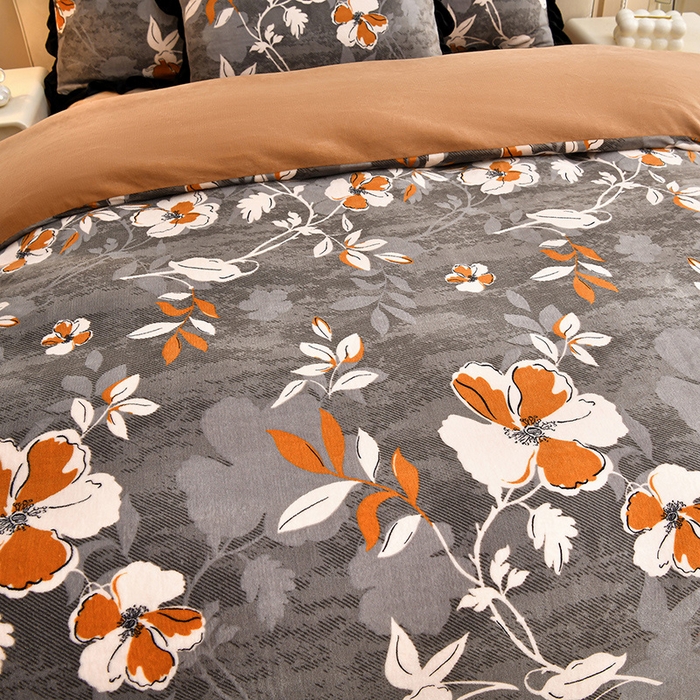 91家纺网 家纺一手货源 找家纺 曼尼 2025新款韩版花边牛奶绒四件套 韩版-花漾