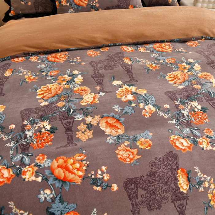 91家纺网 家纺一手货源 找家纺 曼尼 2025新款韩版花边牛奶绒四件套 韩版-夕颜