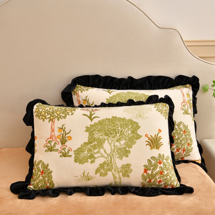 91家纺网 家纺一手货源 找家纺 曼尼 2025新款韩版花边牛奶绒四件套 韩版-发财树