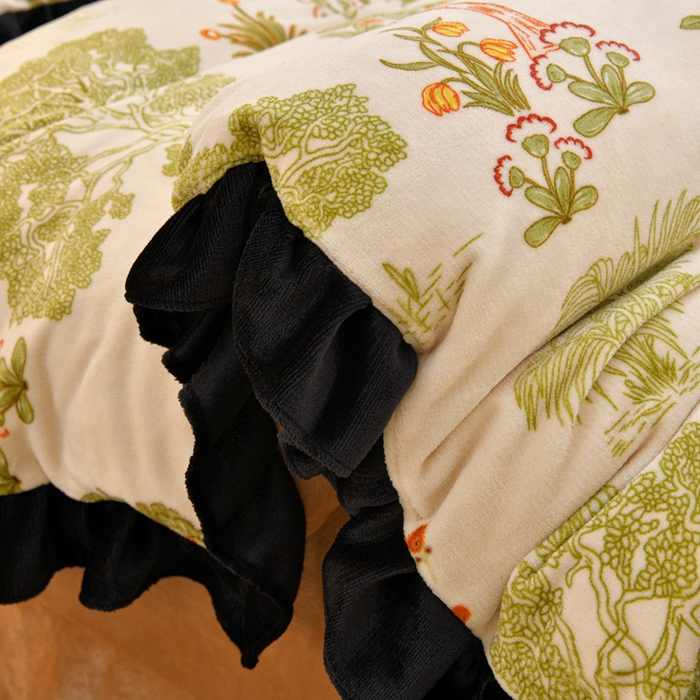 91家纺网 家纺一手货源 找家纺 曼尼 2025新款韩版花边牛奶绒四件套 韩版-发财树