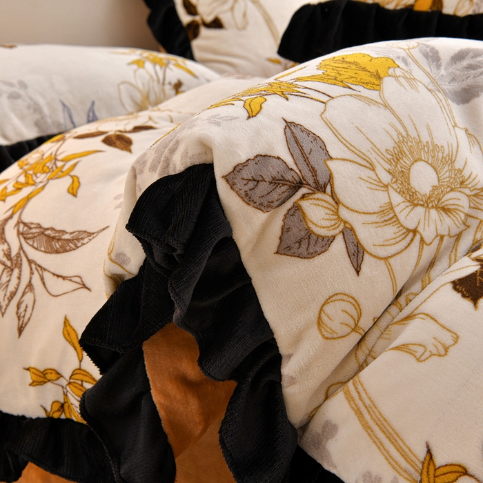 91家纺网 家纺一手货源 找家纺 曼尼 2025新款韩版花边牛奶绒四件套 韩版-雅韵