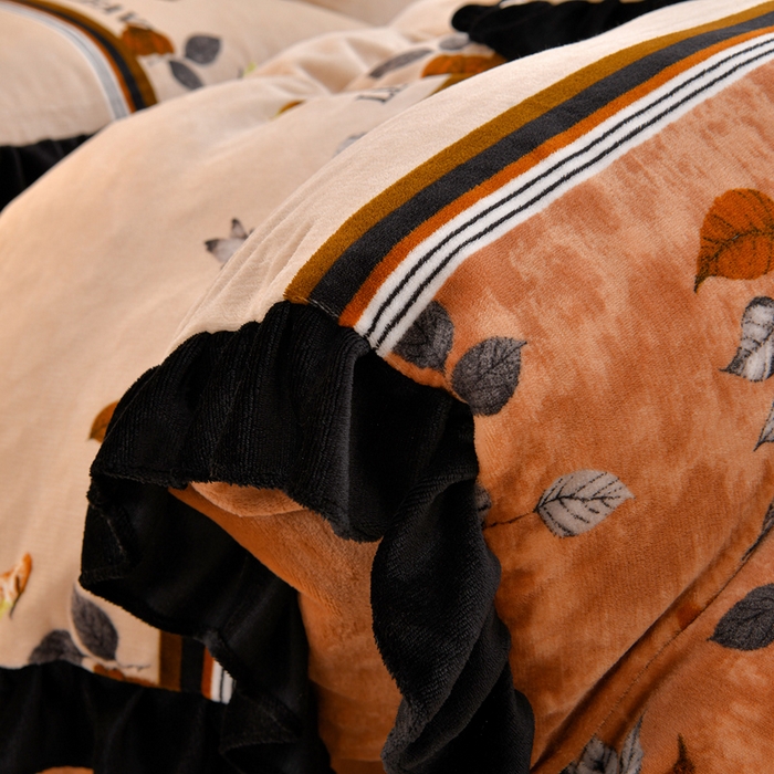 91家纺网 家纺一手货源 找家纺 曼尼 2025新款韩版花边牛奶绒四件套 韩版-开枝散叶