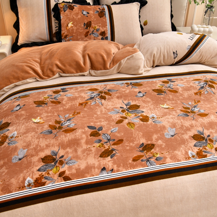 91家纺网 家纺一手货源 找家纺 曼尼 2025新款韩版花边牛奶绒四件套 韩版-开枝散叶