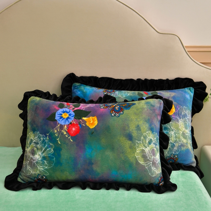 91家纺网 家纺一手货源 找家纺 曼尼 2025新款韩版花边牛奶绒四件套 韩版-幻影蝴蝶