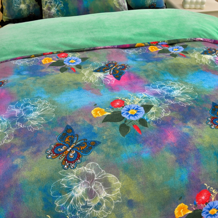 91家纺网 家纺一手货源 找家纺 曼尼 2025新款韩版花边牛奶绒四件套 韩版-幻影蝴蝶