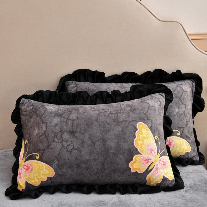 91家纺网 家纺一手货源 找家纺 曼尼 2025新款韩版花边牛奶绒四件套 韩版-蝶舞