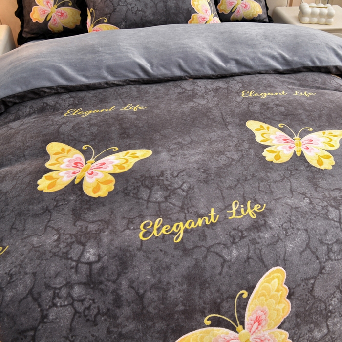 91家纺网 家纺一手货源 找家纺 曼尼 2025新款韩版花边牛奶绒四件套 韩版-蝶舞