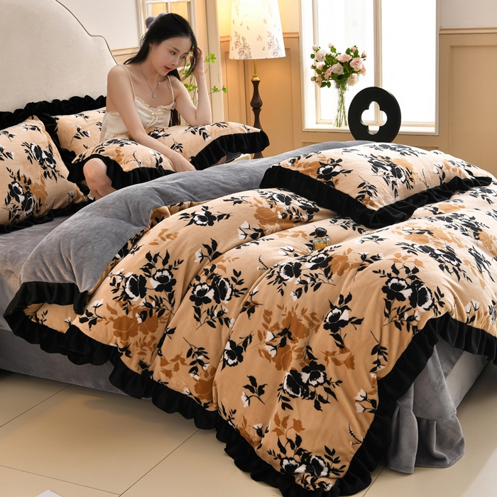 曼尼 2025新款韩版花边牛奶绒四件套 韩版-简爱