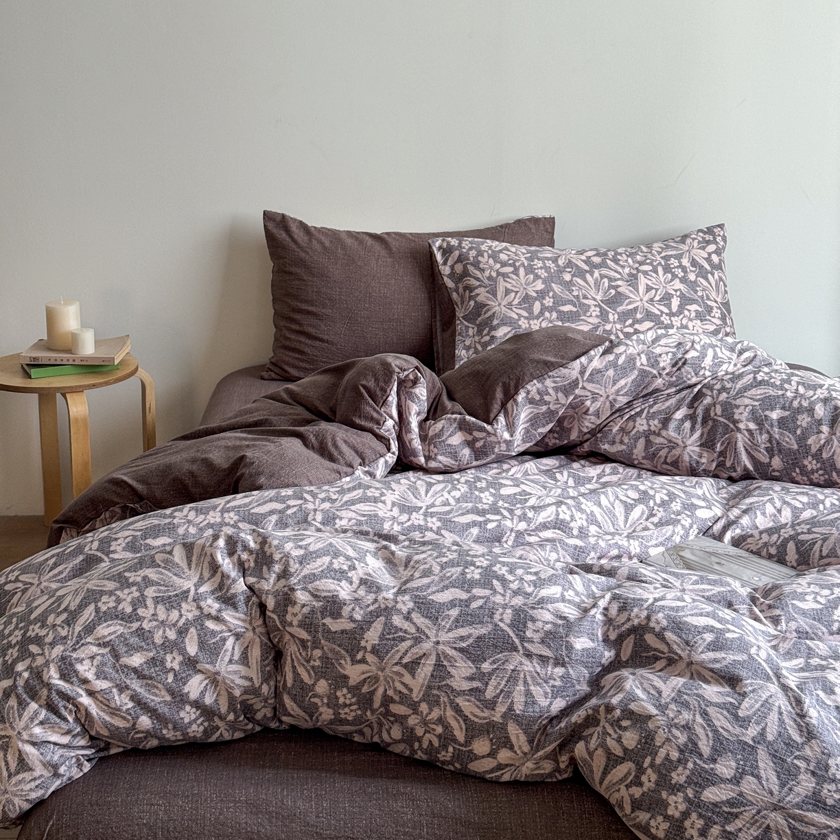 优贝家纺 秋冬新品加厚高克重原麻复古水洗亚麻棉麻皱皱纱印花四件套 苍梧