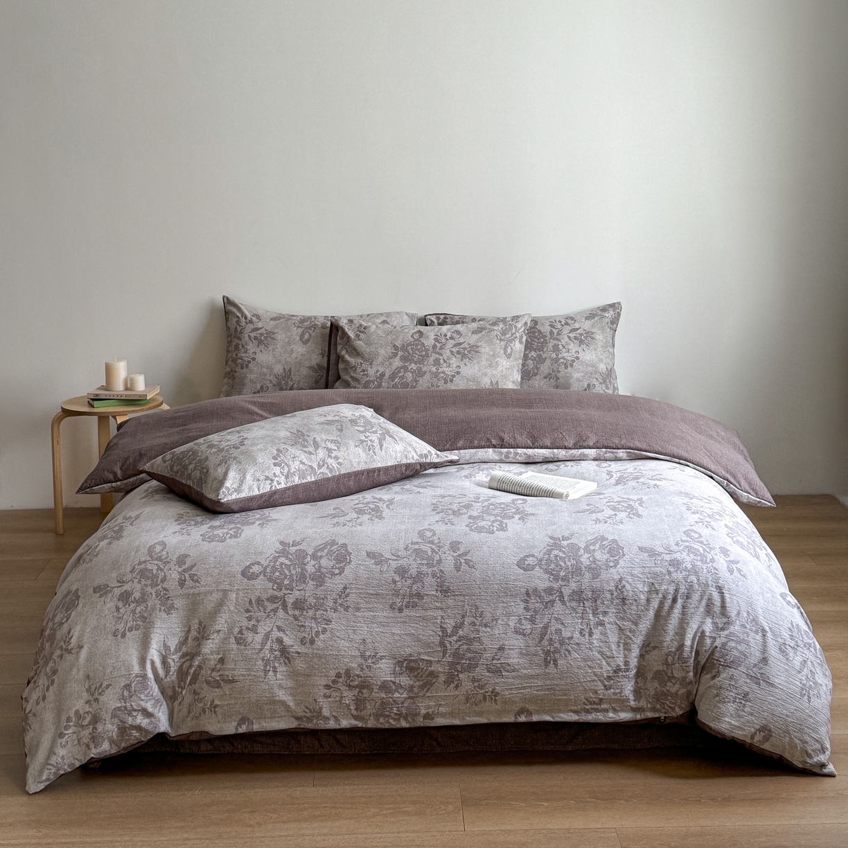 91家纺网 家纺一手货源 找家纺 优贝家纺 秋冬新品加厚高克重原麻复古水洗亚麻棉麻皱皱纱印花四件套 风木槿-咖 