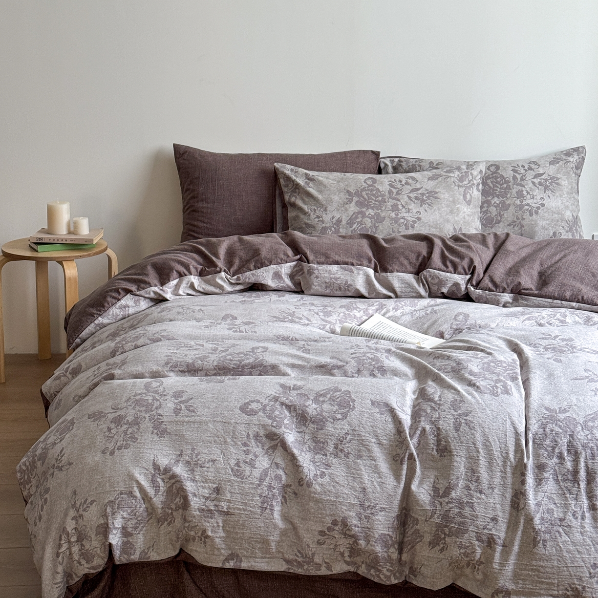 91家纺网 家纺一手货源 找家纺 优贝家纺 秋冬新品加厚高克重原麻复古水洗亚麻棉麻皱皱纱印花四件套 风木槿-咖 