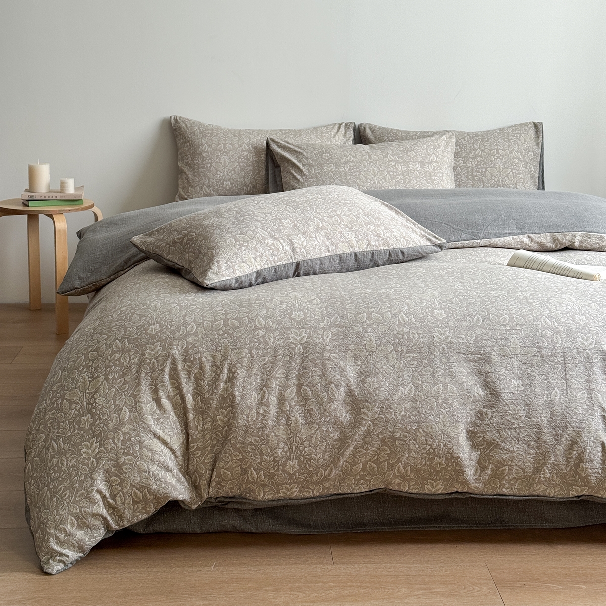 91家纺网 家纺一手货源 找家纺 优贝家纺 秋冬新品加厚高克重原麻复古水洗亚麻棉麻皱皱纱印花四件套 古奈-绿