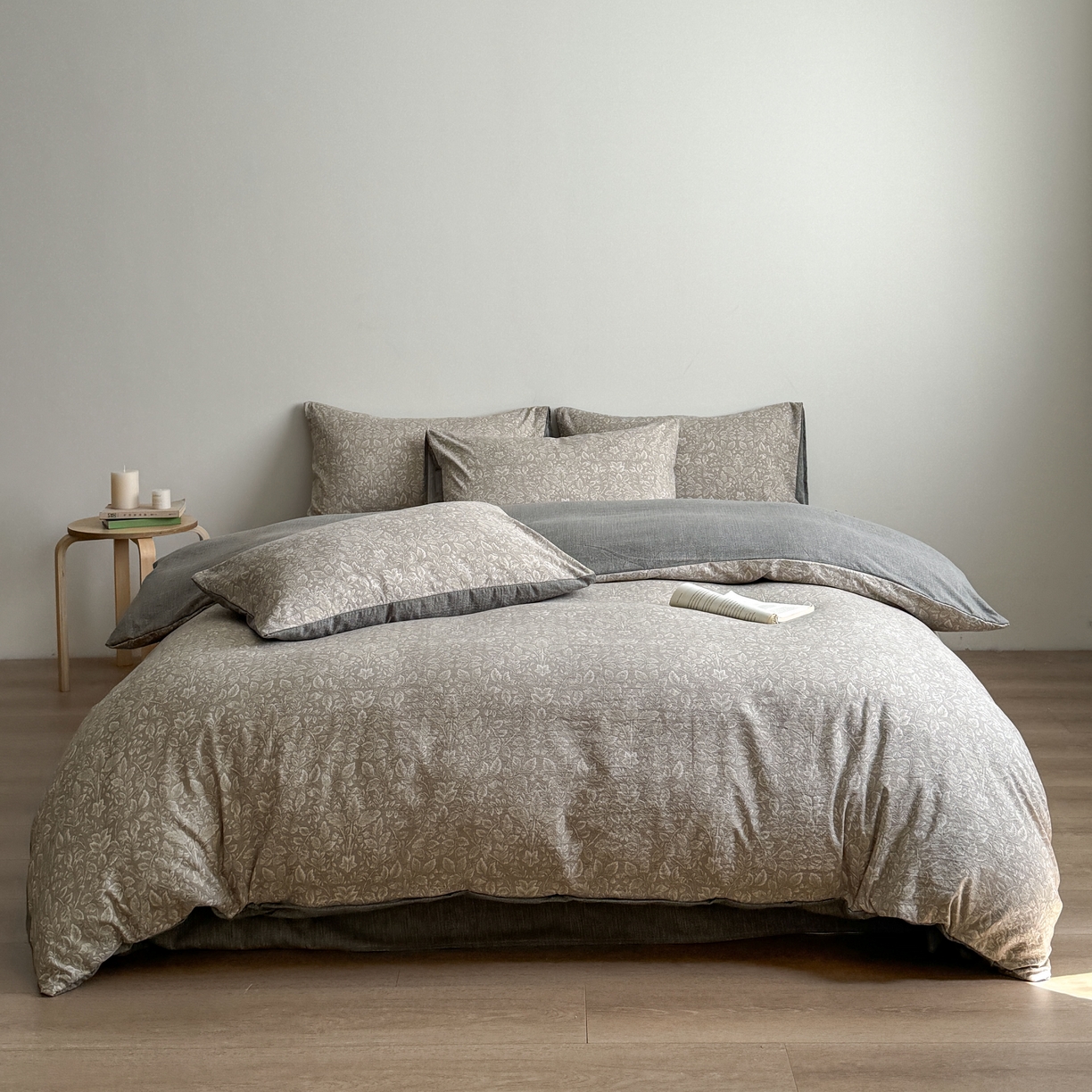 91家纺网 家纺一手货源 找家纺 优贝家纺 秋冬新品加厚高克重原麻复古水洗亚麻棉麻皱皱纱印花四件套 古奈-绿