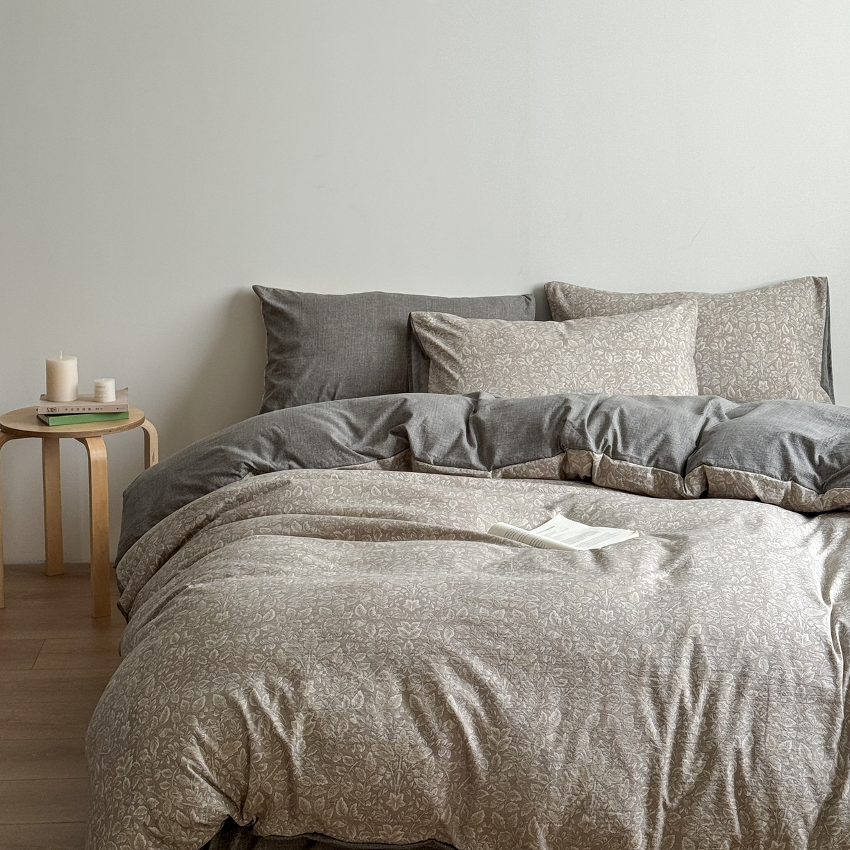 91家纺网 家纺一手货源 找家纺 优贝家纺 秋冬新品加厚高克重原麻复古水洗亚麻棉麻皱皱纱印花四件套 古奈-绿