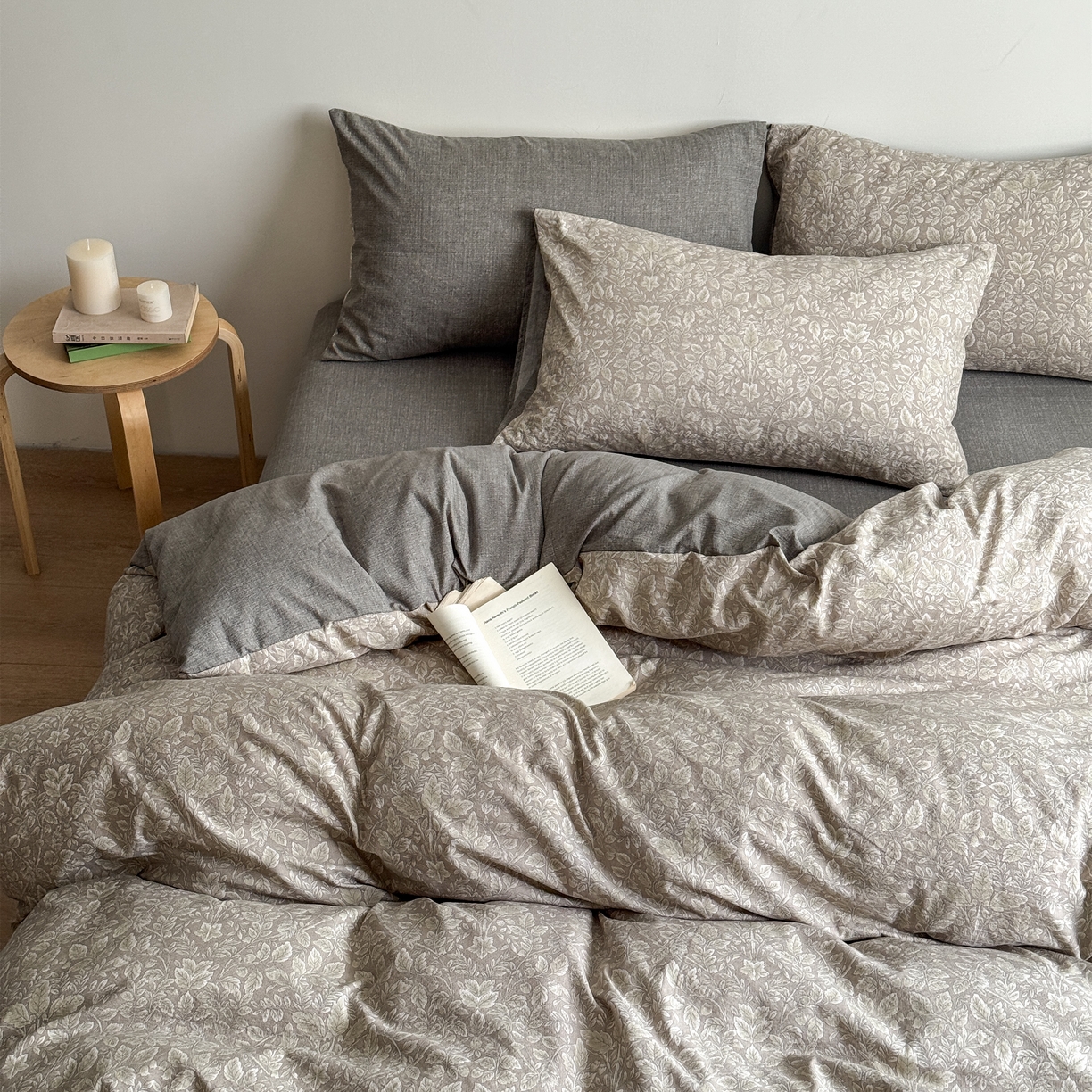 91家纺网 家纺一手货源 找家纺 优贝家纺 秋冬新品加厚高克重原麻复古水洗亚麻棉麻皱皱纱印花四件套 古奈-绿