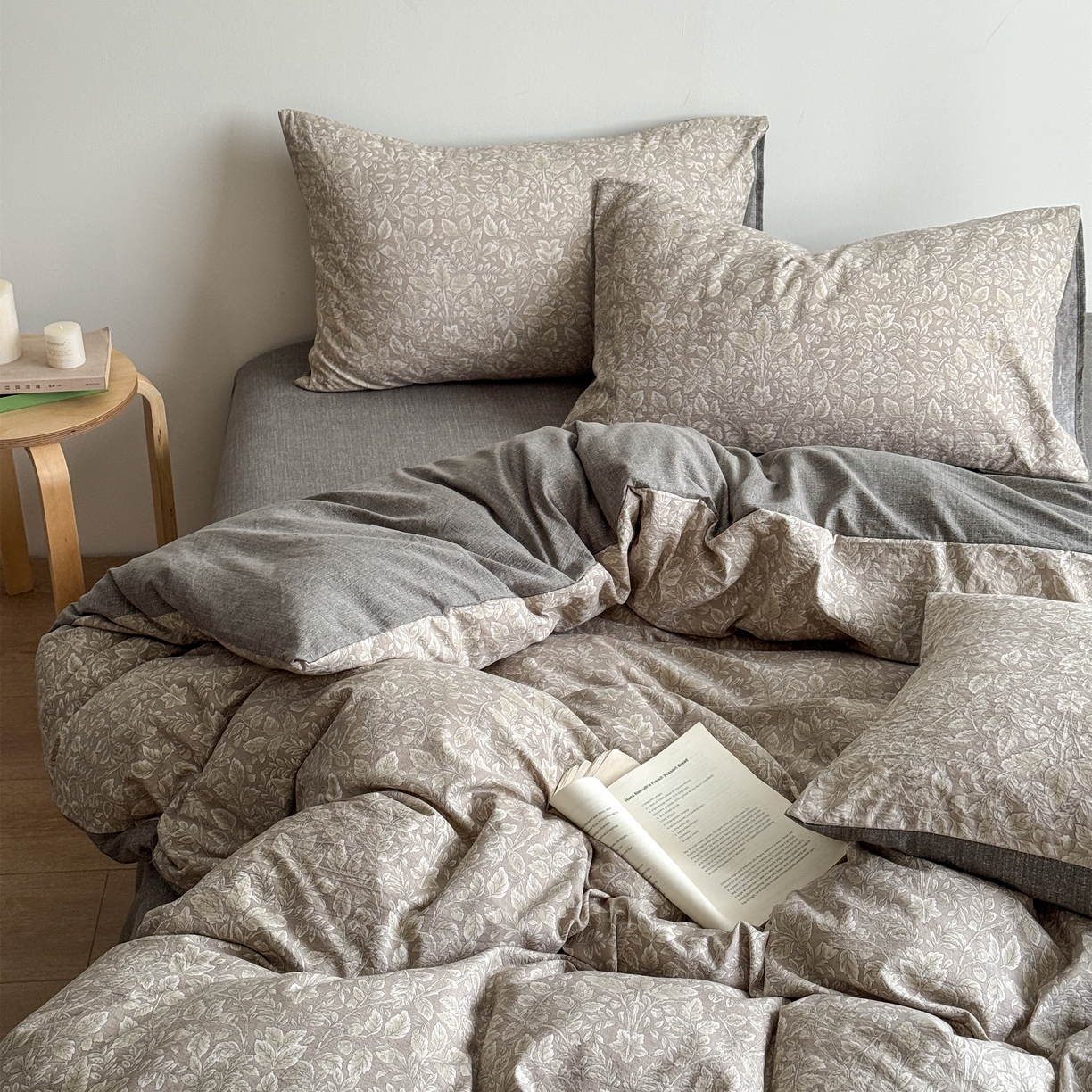 91家纺网 家纺一手货源 找家纺 优贝家纺 秋冬新品加厚高克重原麻复古水洗亚麻棉麻皱皱纱印花四件套 古奈-绿