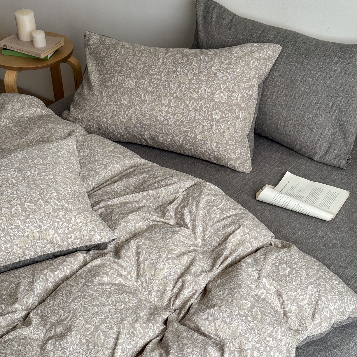 91家纺网 家纺一手货源 找家纺 优贝家纺 秋冬新品加厚高克重原麻复古水洗亚麻棉麻皱皱纱印花四件套 古奈-绿