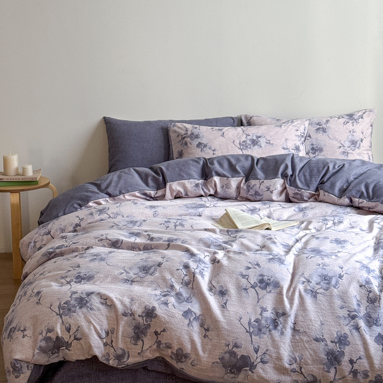 91家纺网 家纺一手货源 找家纺 优贝家纺 秋冬新品加厚高克重原麻复古水洗亚麻棉麻皱皱纱印花四件套 慕雪-灰