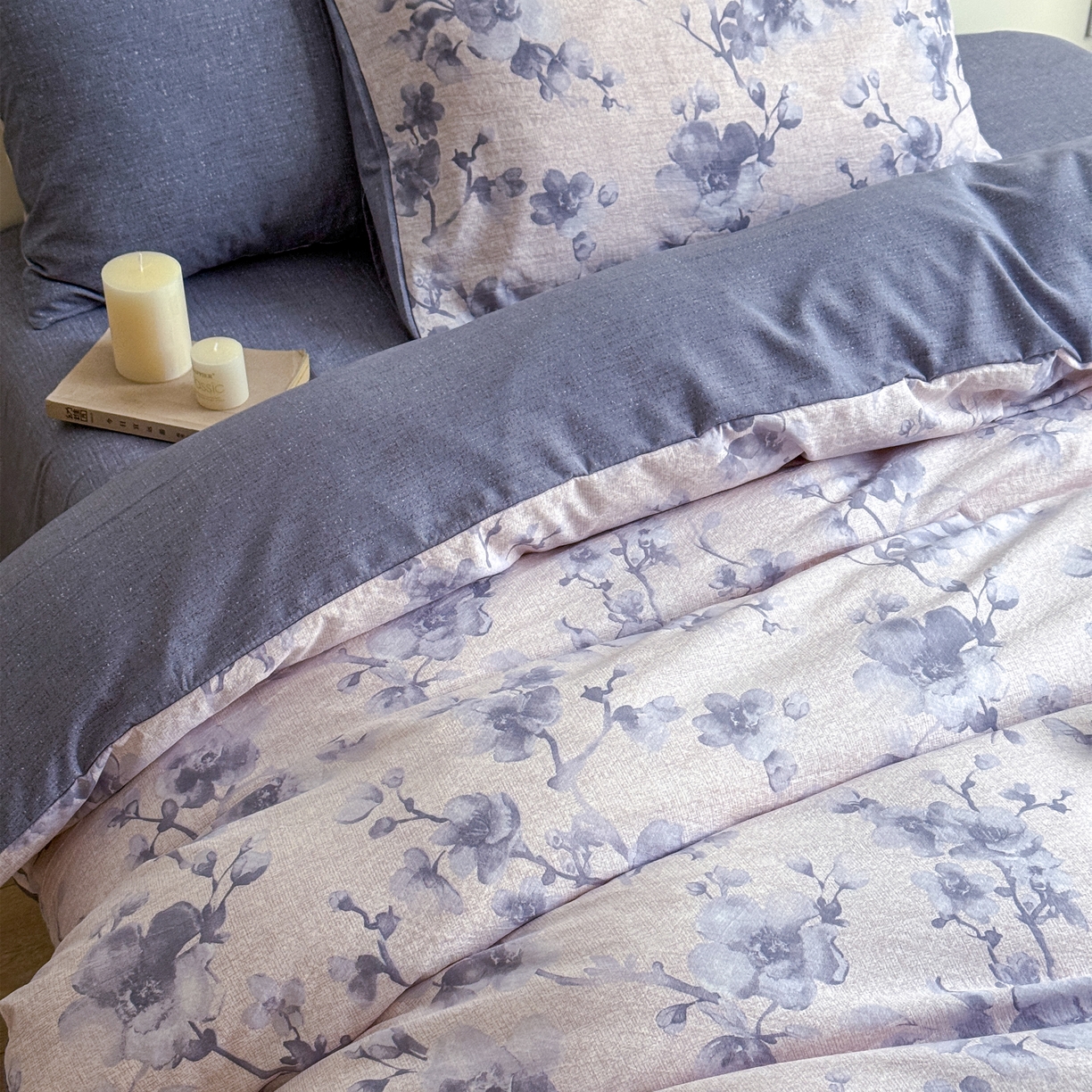 91家纺网 家纺一手货源 找家纺 优贝家纺 秋冬新品加厚高克重原麻复古水洗亚麻棉麻皱皱纱印花四件套 慕雪-灰