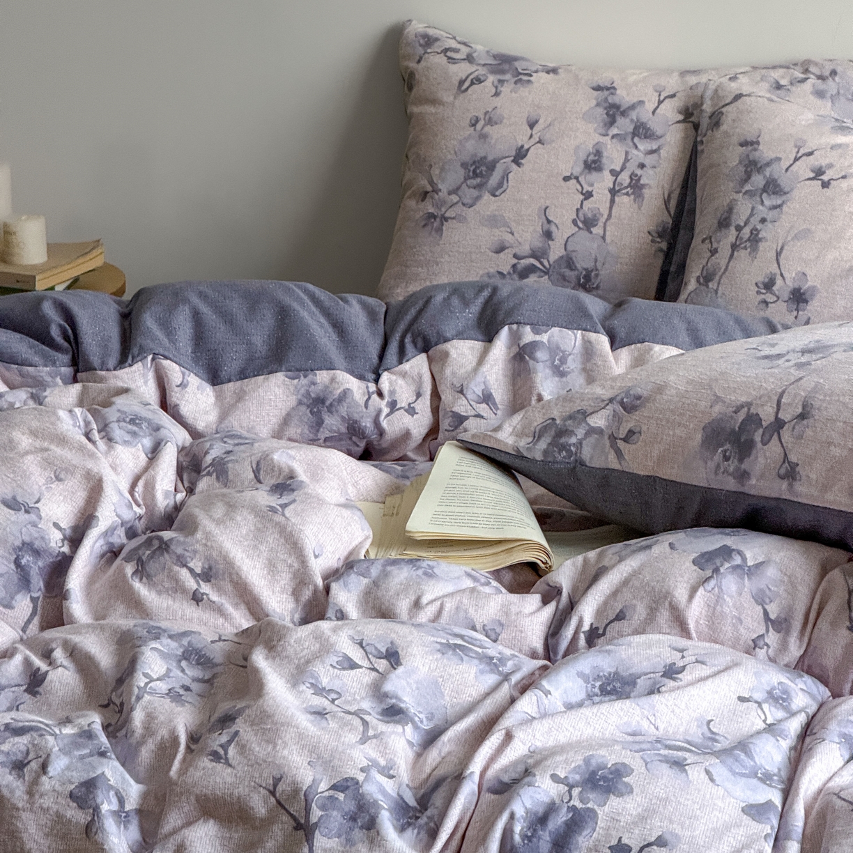 91家纺网 家纺一手货源 找家纺 优贝家纺 秋冬新品加厚高克重原麻复古水洗亚麻棉麻皱皱纱印花四件套 慕雪-灰