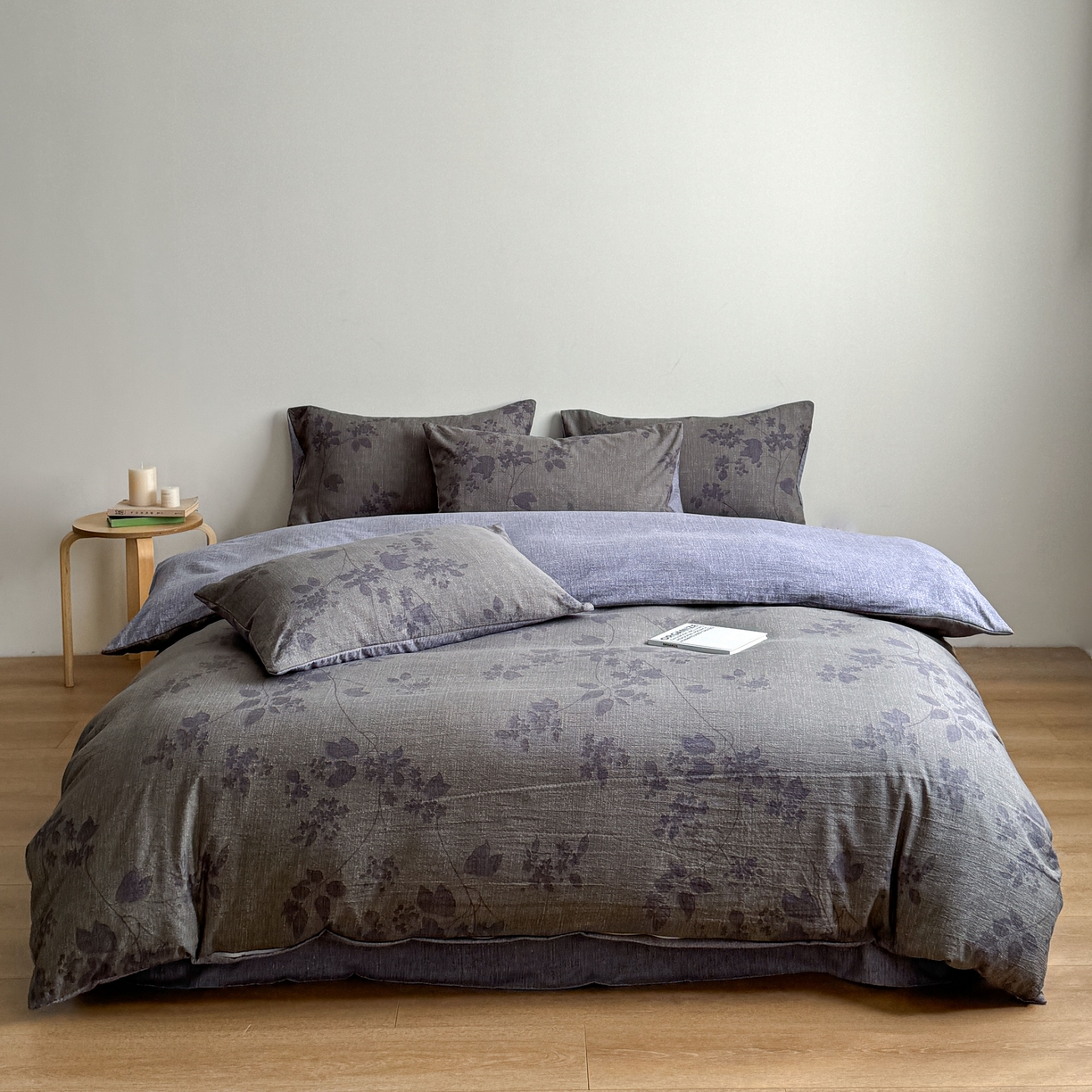 91家纺网 家纺一手货源 找家纺 优贝家纺 秋冬新品加厚高克重原麻复古水洗亚麻棉麻皱皱纱印花四件套 颂青时