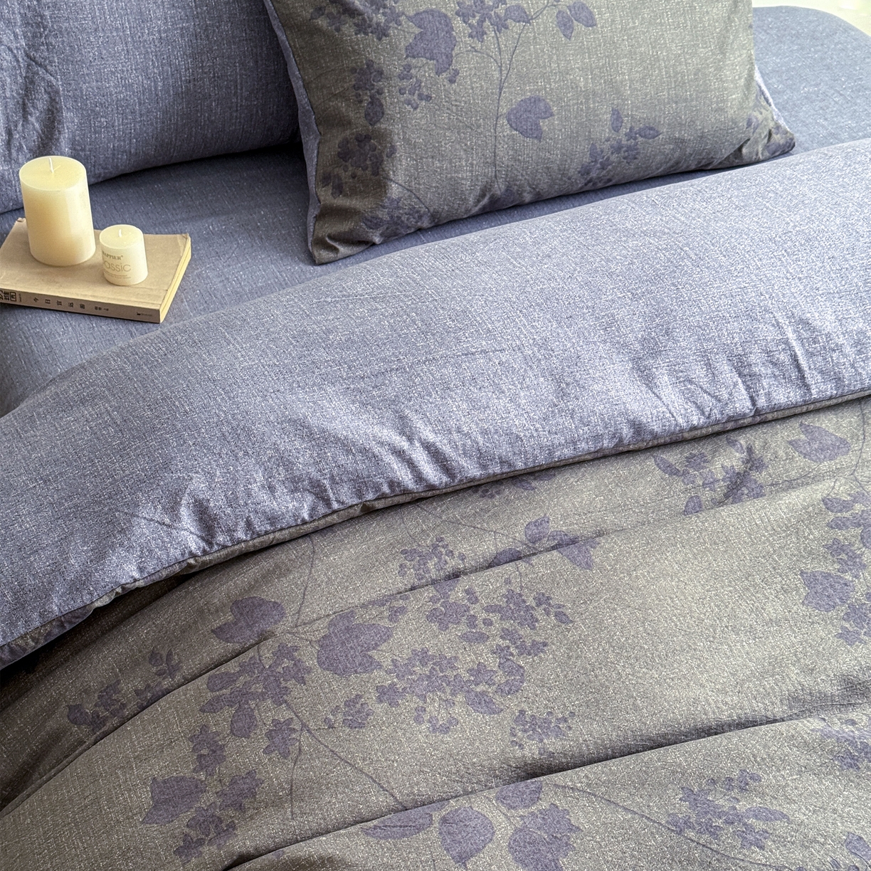 91家纺网 家纺一手货源 找家纺 优贝家纺 秋冬新品加厚高克重原麻复古水洗亚麻棉麻皱皱纱印花四件套 颂青时