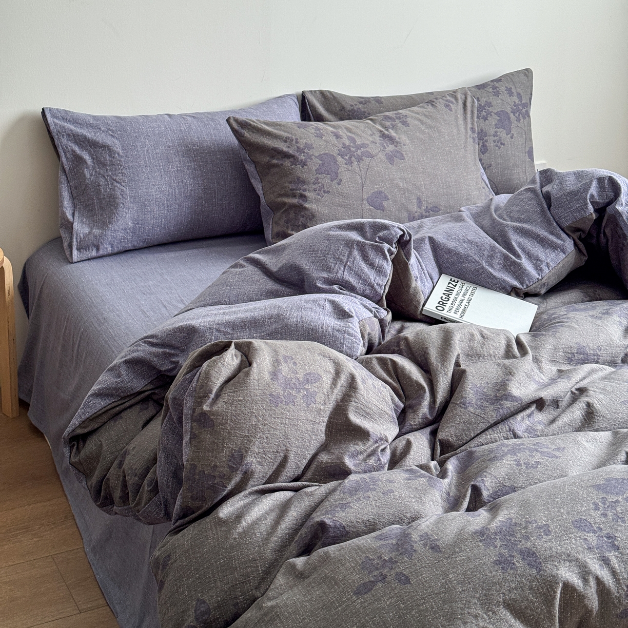 91家纺网 家纺一手货源 找家纺 优贝家纺 秋冬新品加厚高克重原麻复古水洗亚麻棉麻皱皱纱印花四件套 颂青时