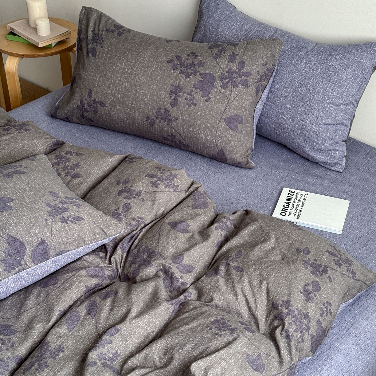 91家纺网 家纺一手货源 找家纺 优贝家纺 秋冬新品加厚高克重原麻复古水洗亚麻棉麻皱皱纱印花四件套 颂青时