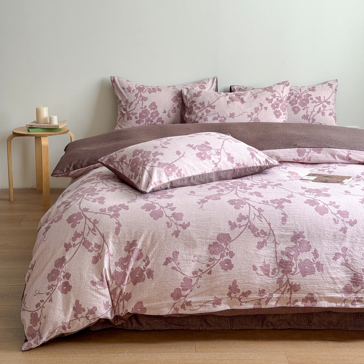 91家纺网 家纺一手货源 找家纺 优贝家纺 秋冬新品加厚高克重原麻复古水洗亚麻棉麻皱皱纱印花四件套 花颜