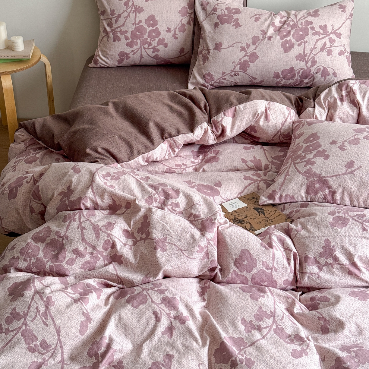 91家纺网 家纺一手货源 找家纺 优贝家纺 秋冬新品加厚高克重原麻复古水洗亚麻棉麻皱皱纱印花四件套 花颜