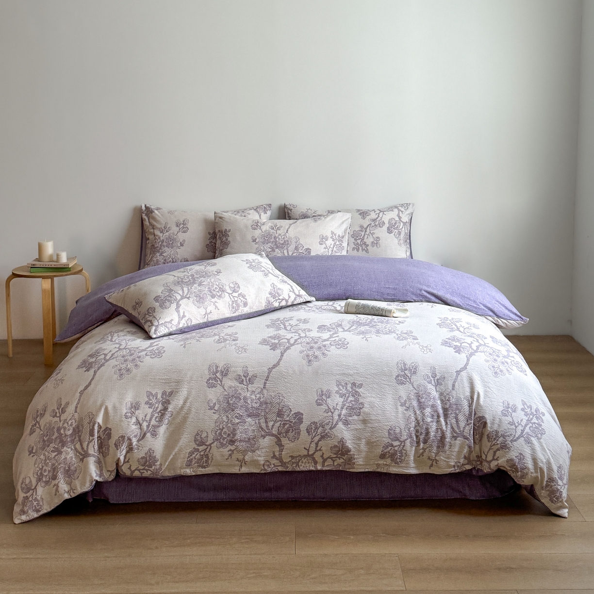 91家纺网 家纺一手货源 找家纺 优贝家纺 秋冬新品加厚高克重原麻复古水洗亚麻棉麻皱皱纱印花四件套 砚秋