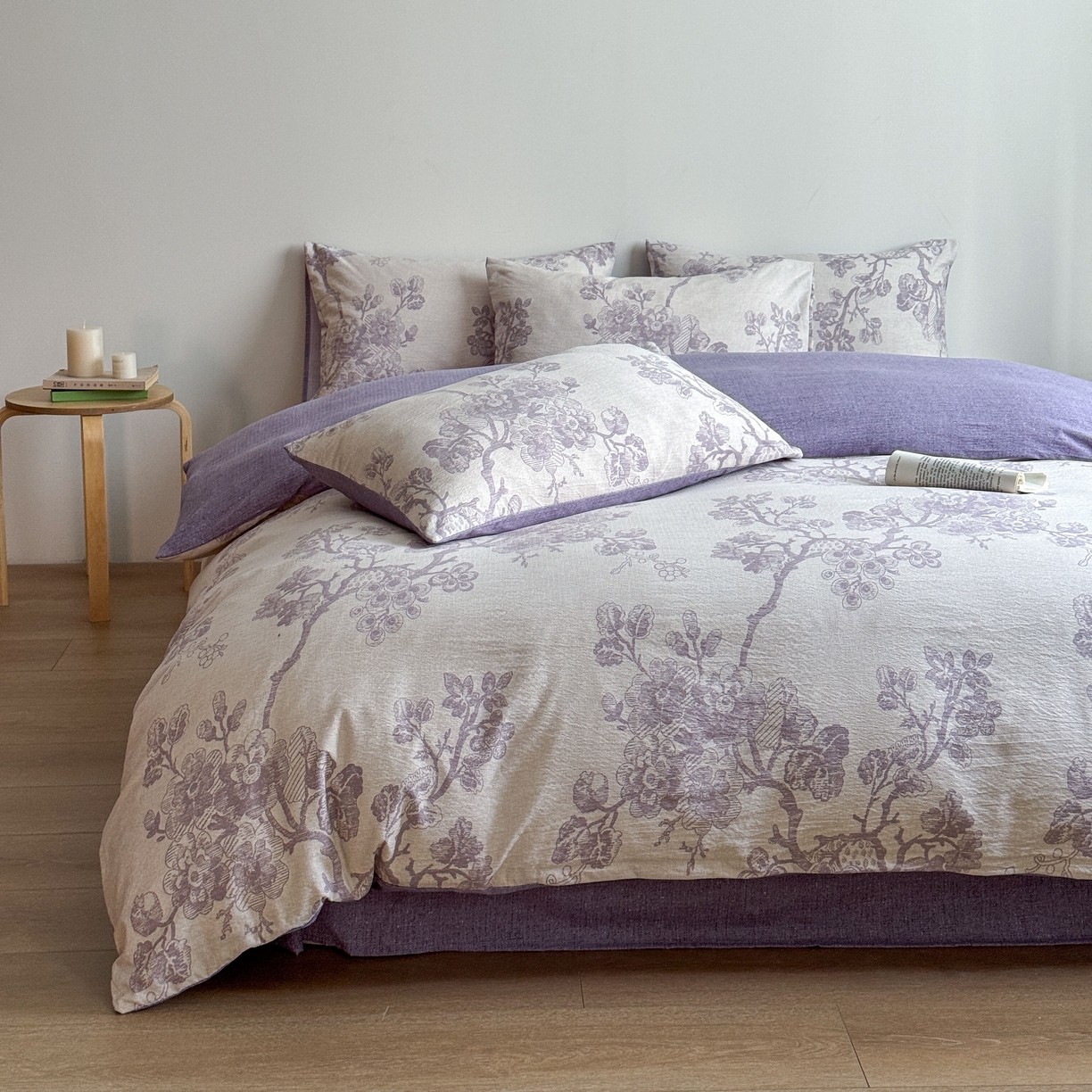 91家纺网 家纺一手货源 找家纺 优贝家纺 秋冬新品加厚高克重原麻复古水洗亚麻棉麻皱皱纱印花四件套 砚秋