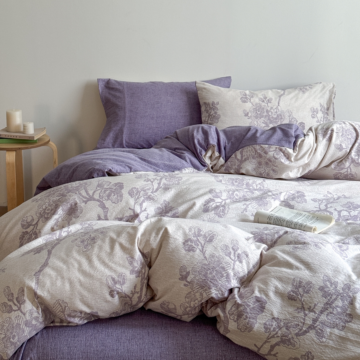 优贝家纺 秋冬新品加厚高克重原麻复古水洗亚麻棉麻皱皱纱印花四件套 砚秋