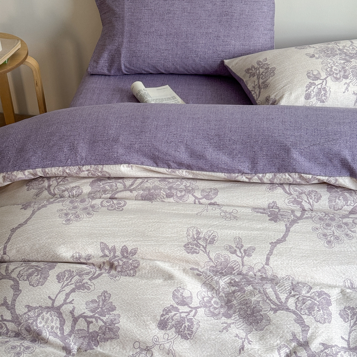 91家纺网 家纺一手货源 找家纺 优贝家纺 秋冬新品加厚高克重原麻复古水洗亚麻棉麻皱皱纱印花四件套 砚秋