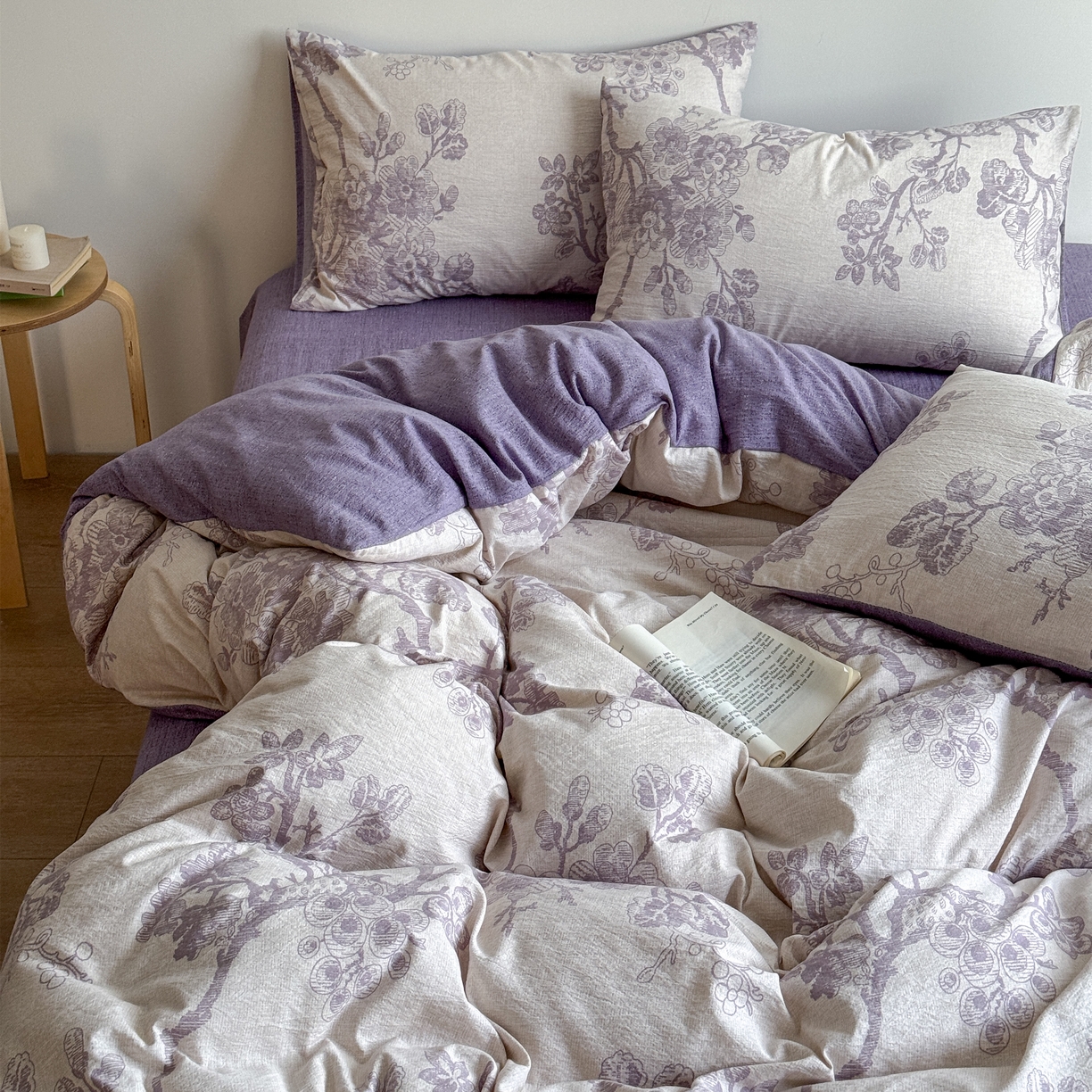 91家纺网 家纺一手货源 找家纺 优贝家纺 秋冬新品加厚高克重原麻复古水洗亚麻棉麻皱皱纱印花四件套 砚秋