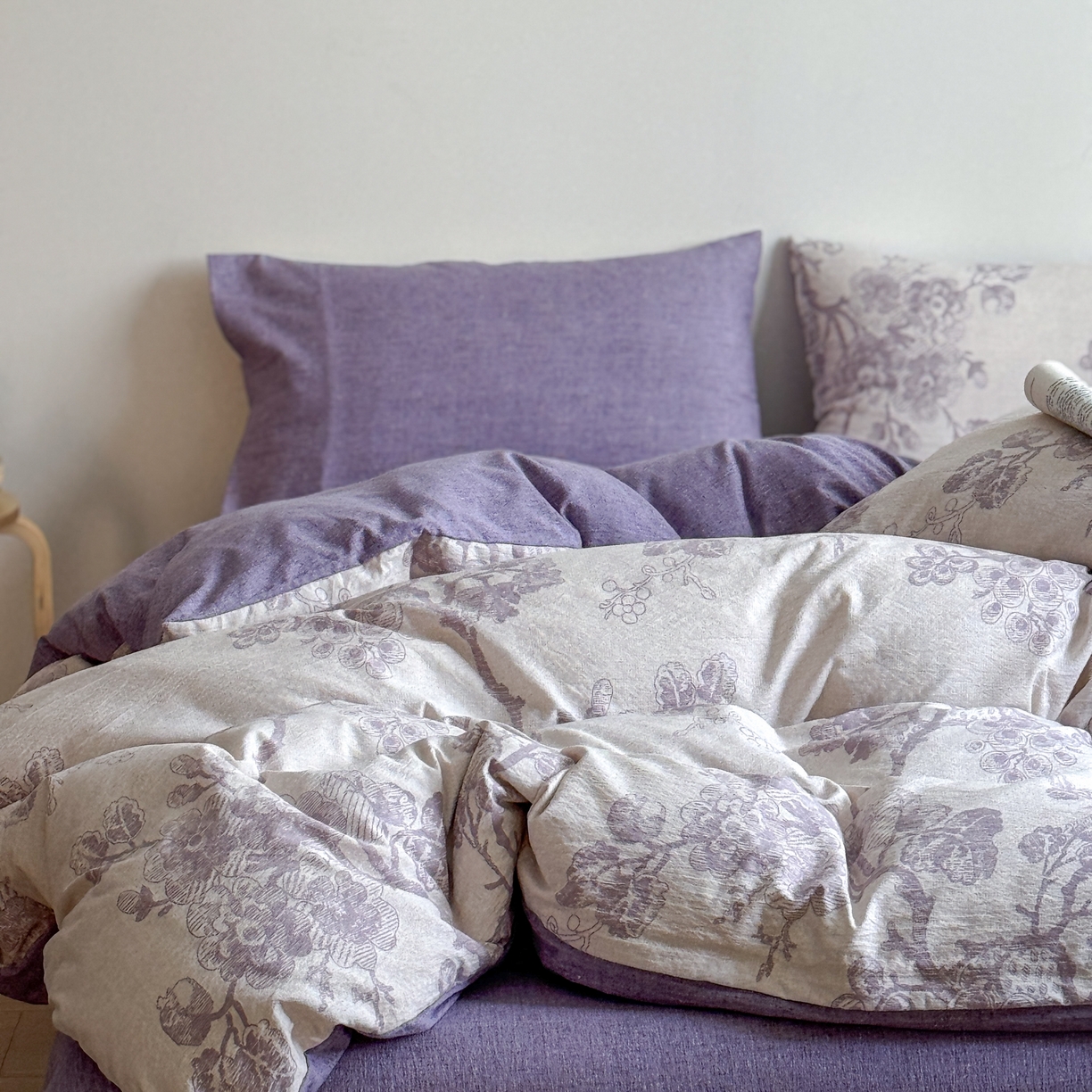 91家纺网 家纺一手货源 找家纺 优贝家纺 秋冬新品加厚高克重原麻复古水洗亚麻棉麻皱皱纱印花四件套 砚秋