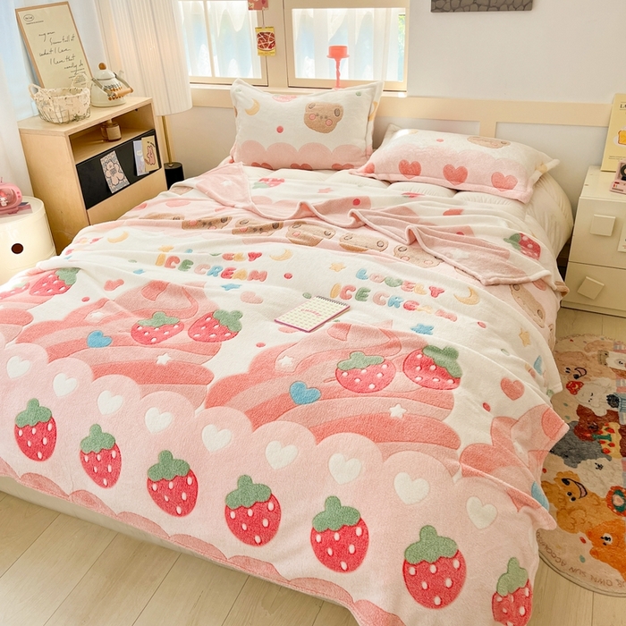 91家纺网 家纺一手货源 找家纺 （总）川悦生活 2025新款高克重双面雪花绒印花毛毯三件套