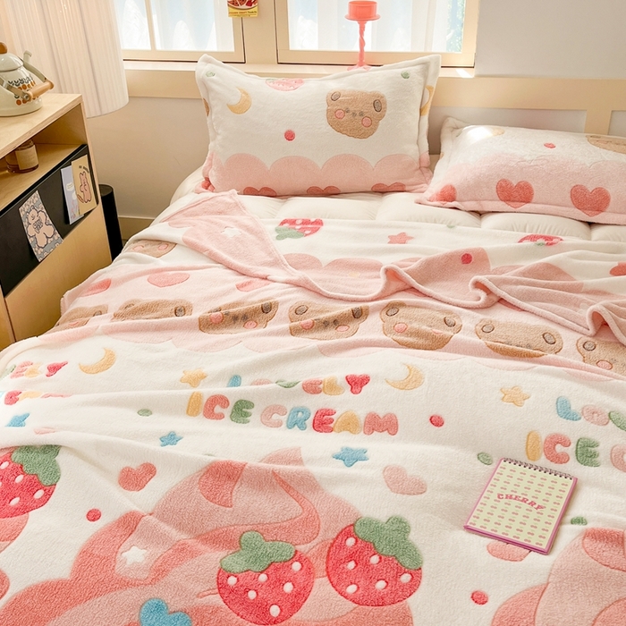 91家纺网 家纺一手货源 找家纺 （总）川悦生活 2025新款高克重双面雪花绒印花毛毯三件套