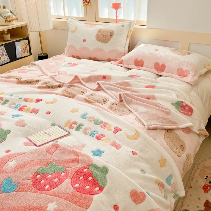 91家纺网 家纺一手货源 找家纺 （总）川悦生活 2025新款高克重双面雪花绒印花毛毯三件套