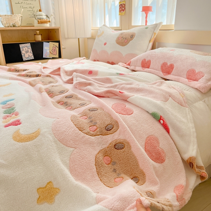 91家纺网 家纺一手货源 找家纺 （总）川悦生活 2025新款高克重双面雪花绒印花毛毯三件套