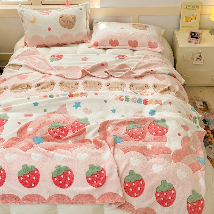 91家纺网 家纺一手货源 找家纺 （总）川悦生活 2025新款高克重双面雪花绒印花毛毯三件套