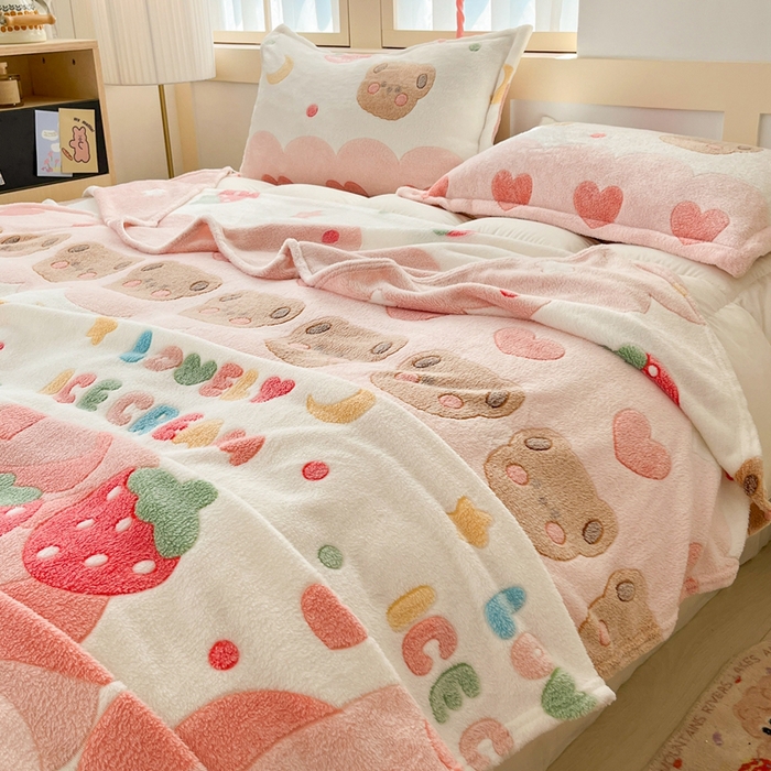 91家纺网 家纺一手货源 找家纺 （总）川悦生活 2025新款高克重双面雪花绒印花毛毯三件套