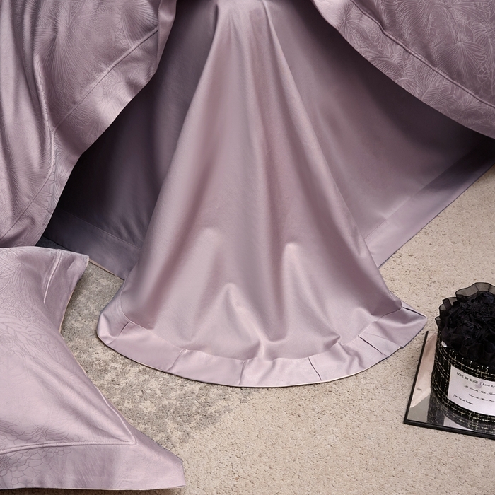 91家纺网 家纺一手货源 找家纺 淳绵家居 2025新款50*50S长绒棉贡缎提花手工立体埋绳工艺四件套（礼盒包装）洛奇-莫奈紫