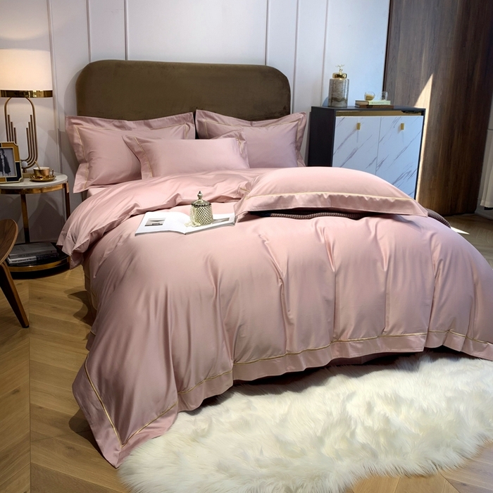 91家纺网 家纺一手货源 找家纺 南泉坊 2025新款50支纯棉贡缎四件套 豆沙