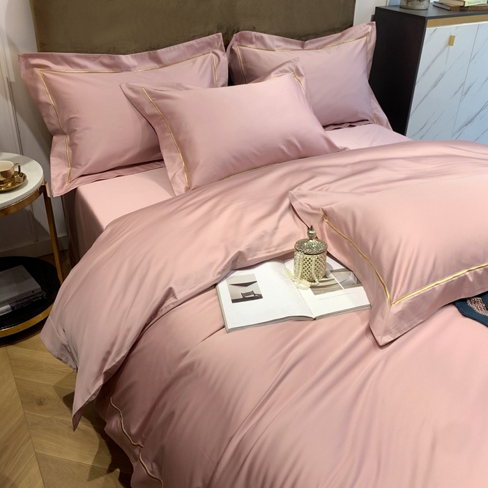 91家纺网 家纺一手货源 找家纺 南泉坊 2025新款50支纯棉贡缎四件套 豆沙