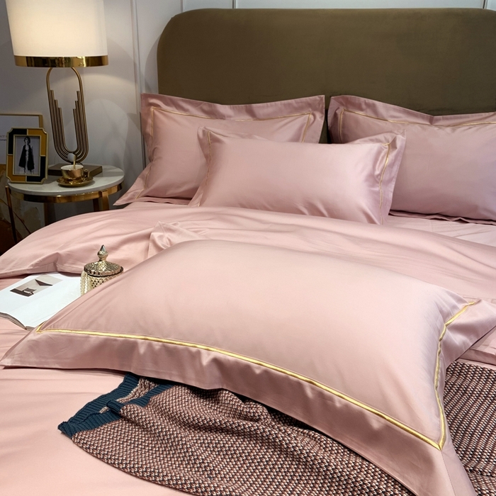 91家纺网 家纺一手货源 找家纺 南泉坊 2025新款50支纯棉贡缎四件套 豆沙