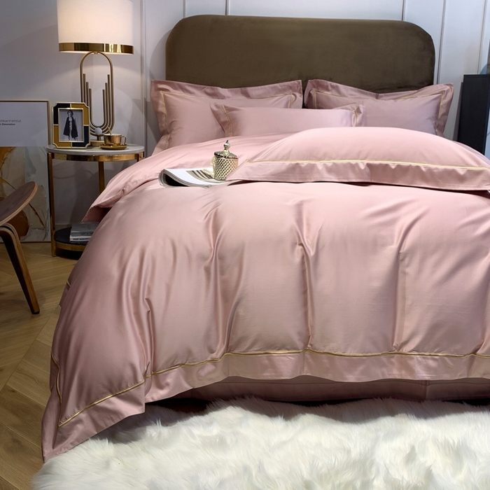 91家纺网 家纺一手货源 找家纺 南泉坊 2025新款50支纯棉贡缎四件套 豆沙